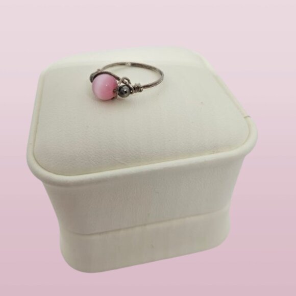 Sterling Silver Ring with Synthetic Pink Tiger's Eye Stone - Picture 1 of 7